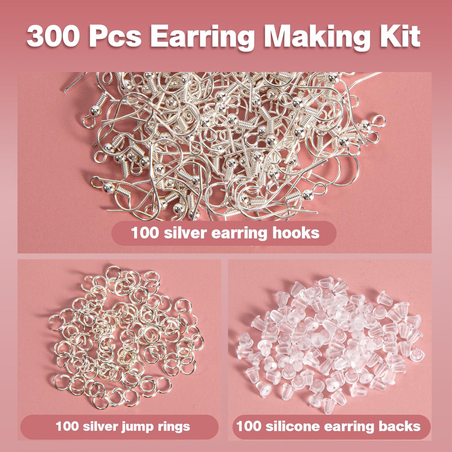 925 Sterling Silver Plated Earring Hooks for Jewelry Making, 300 Pcs Hypoallergenic DIY Earring Making Supplies Kit, Upgraded French Ear Fish Hook Earing Findings Wires Parts Hardware Pieces (Silver)