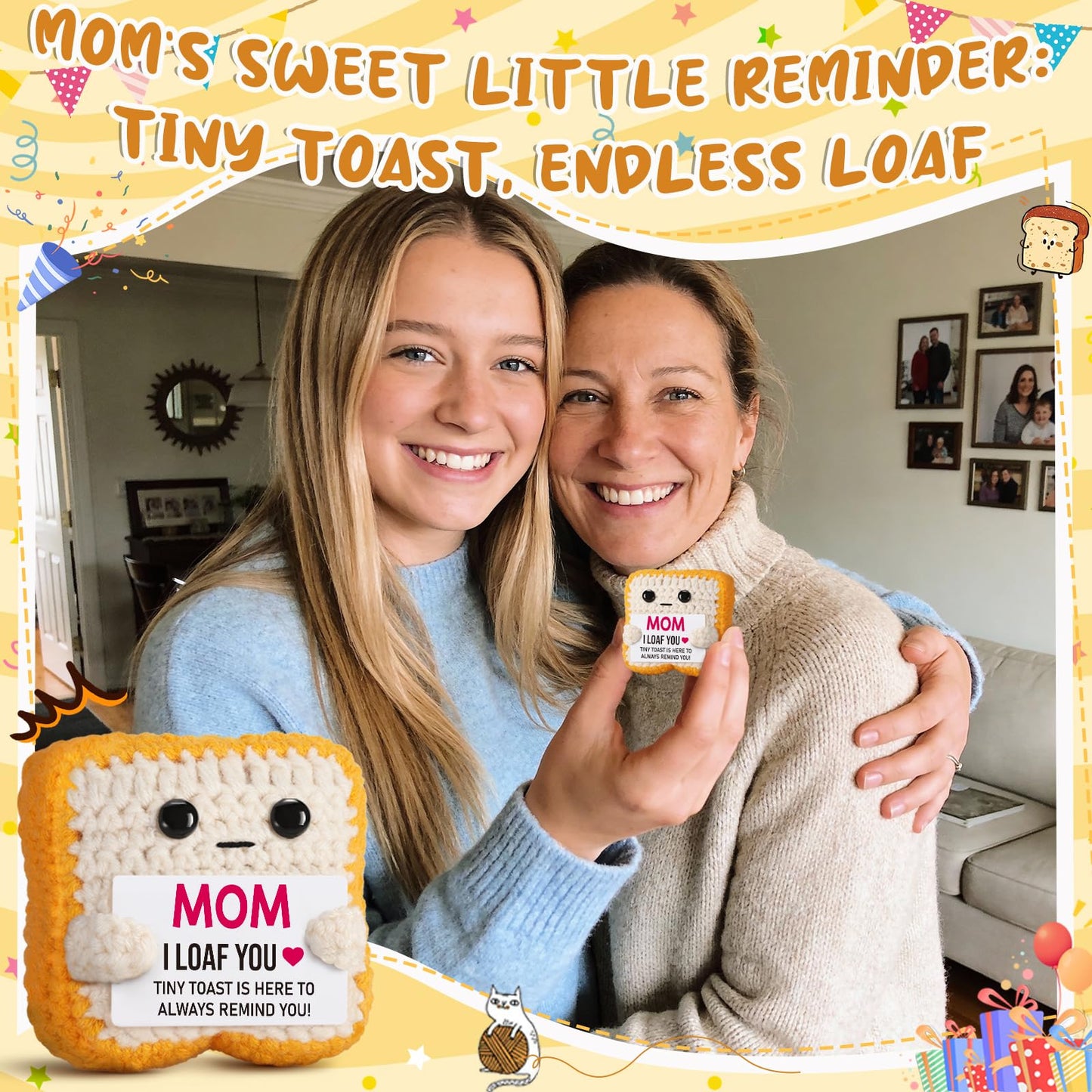 Mothers Day Pun Gift for Mom from Daughter Son- Handmade Cute Loaf Crochet Toast - I Love You Funny Presents for Moms Bonus Mamas Mother-in-Law Birthday, Valentine's Christmas Stocking Stuffers