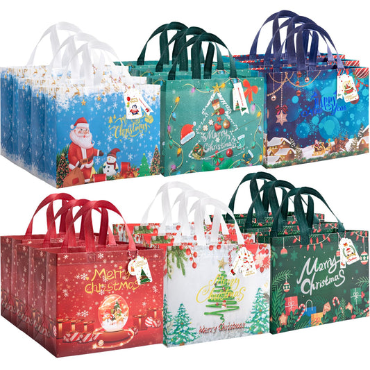 ZUIYIN 13" Large Christmas Gift Bags 18 Pack - with Gift Tags - Reusable Non-Woven Christmas Gift Bags with Handles for Holiday Xmas Party Gifts Wrapping Shopping (12.6"×9.8"×6.7")