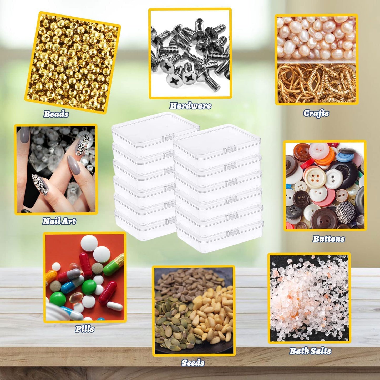12 Pcs Mini Plastic Storage Containers Box with Lid, 5x4x1.3 Inches Clear Rectangle Box for Collecting Small Items, Beads, Game Pieces, Business Cards, Crafts Accessories