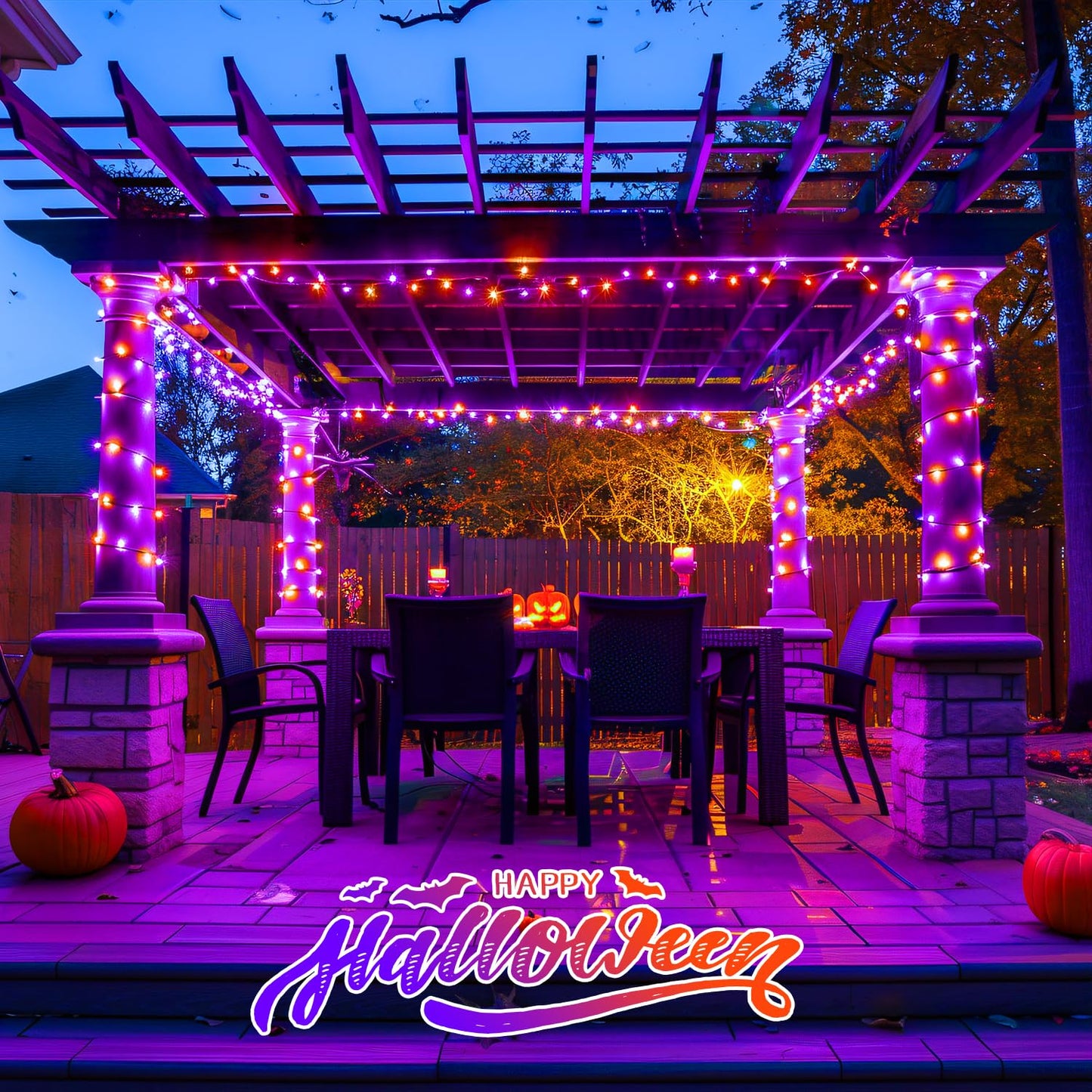 POTIVE 2 Pack Orange and Purple Halloween Lights, Total 151ft 400 LED Halloween Solar Lights Outdoor,8 Modes Solar String Lights Outdoor Waterproof