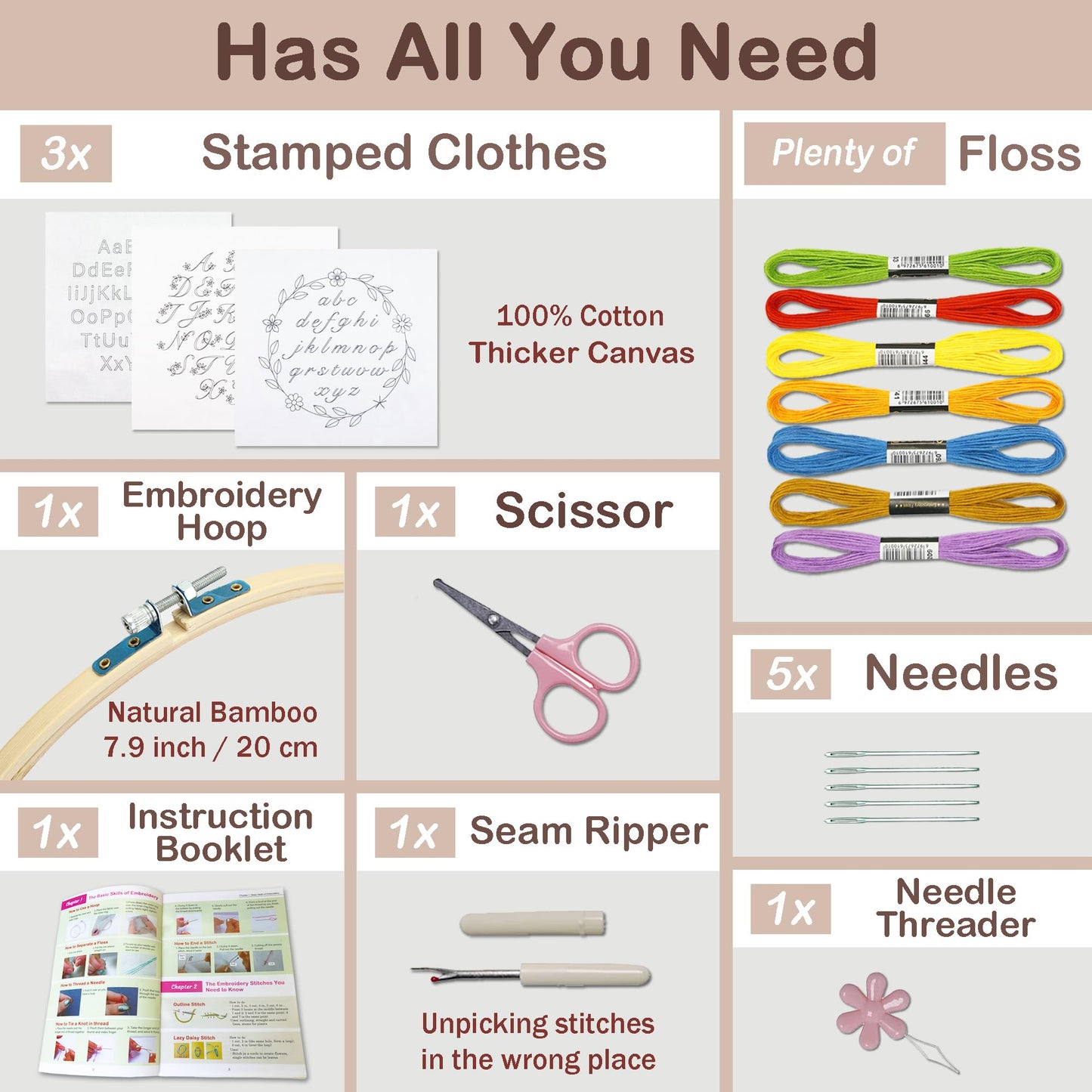 Bradove 3 Sets Alphabet Letter Practice Embroidery Kit for Beginners Adults Kids with Embroidery Patterns, Learn to Embroider Kit Adult Beginners