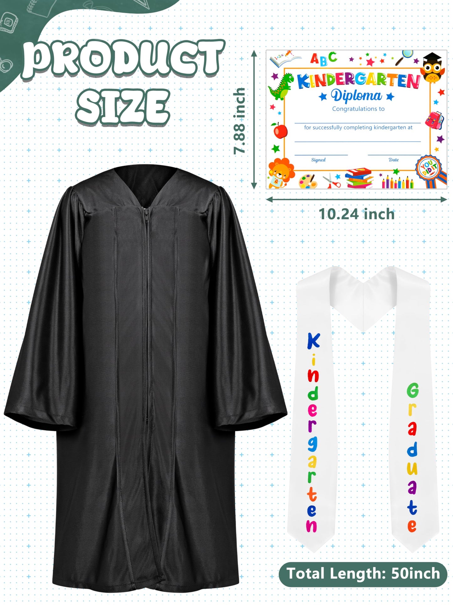 QZYL Kindergarten Graduation Cap and Gown Set, 2025 Kids Graduation Outfit with Tassel and Certificate for Kindergarten