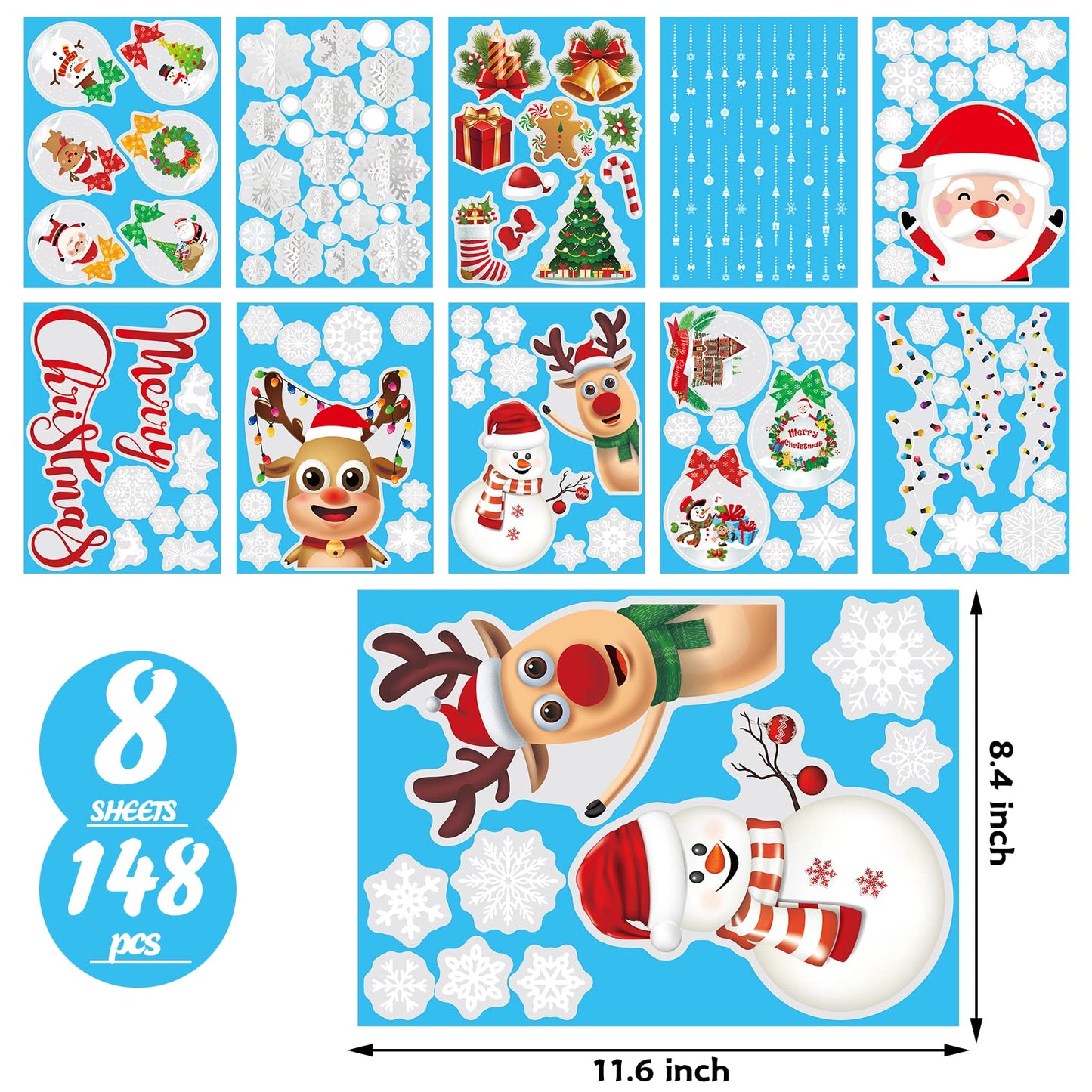 Christmas Window Clings Decals Double Sided Christmas Snowflake Window Decals Clings for Glass Window Xmas Holiday Home Office School Decoration