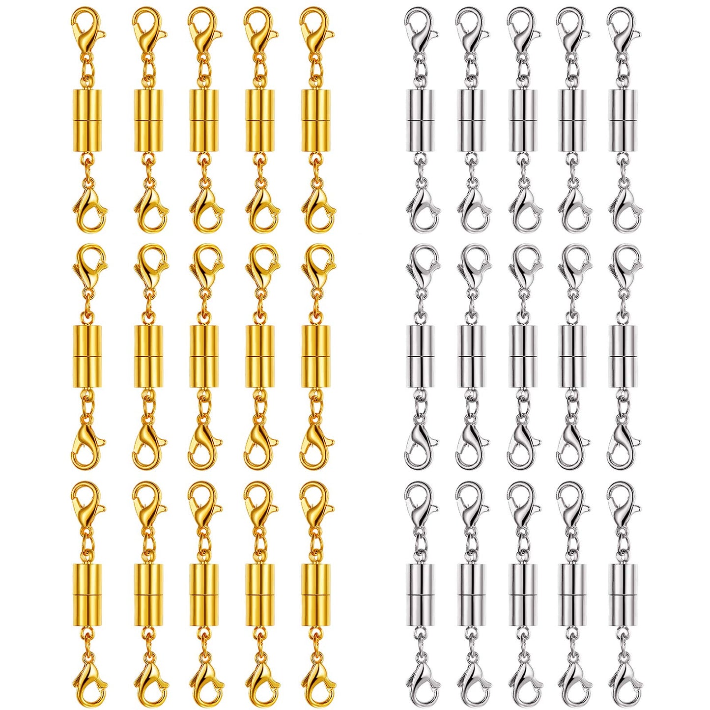 Yaomiao 30 Pcs Gold and Silver Necklace Clasps Magnetic Jewelry Locking Clasps and Closures Bracelet Lobster Clasp Connector for DIY Necklace Bracelet Jewelry Crafts Making Supplies