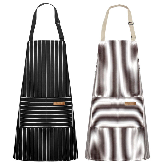 2 Pack Kitchen Aprons, Apron for Cooking with 2 Pockets for Men Women Adjustable Bib Chef Apron