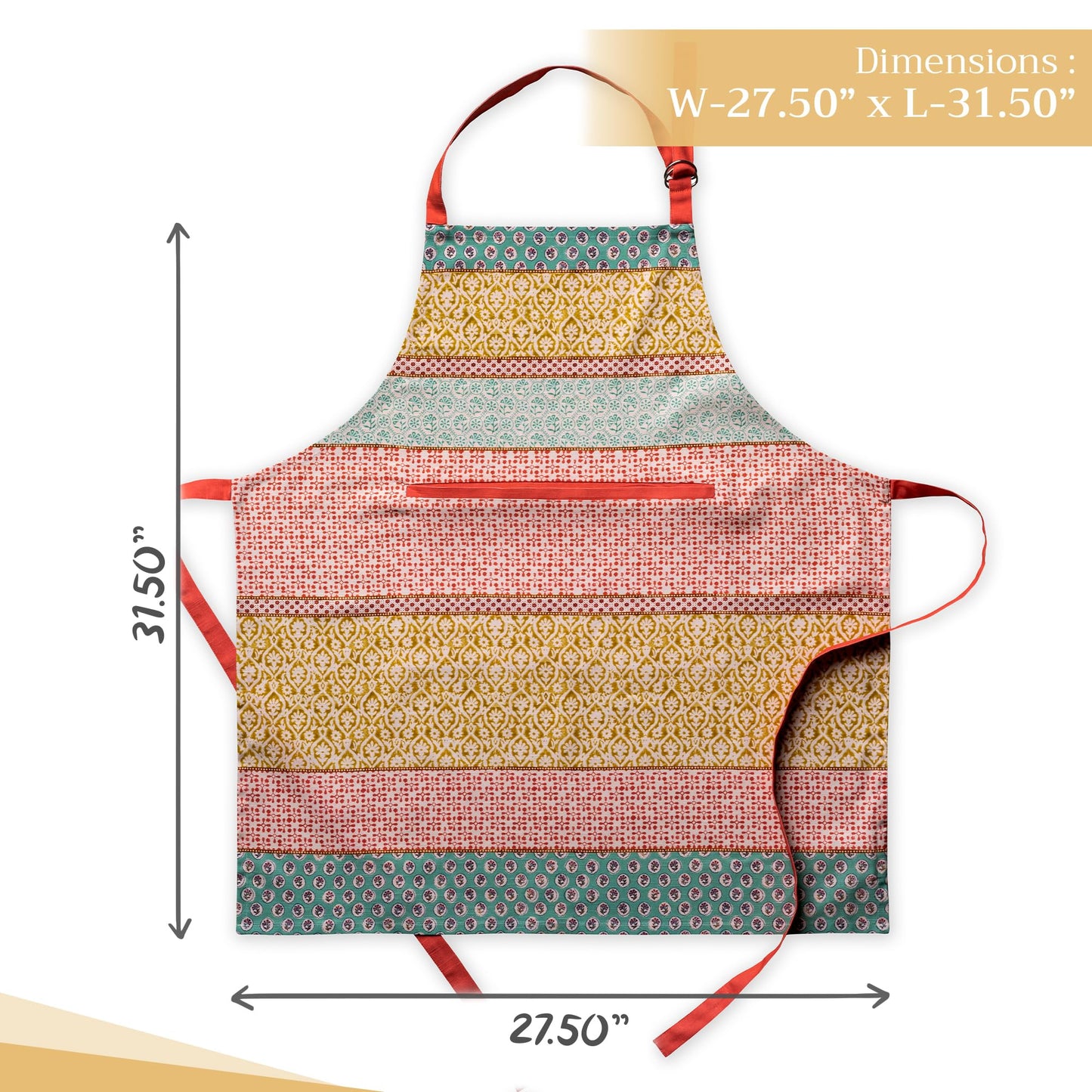 Apron for women with Pocket 100% Cotton 27.50"x31.50" 1 Piece Adjustable Neck Strap & long ties Apron Men, Chef, Wedding, Cooking, Gardening, Server Spring/Summer (Provence)