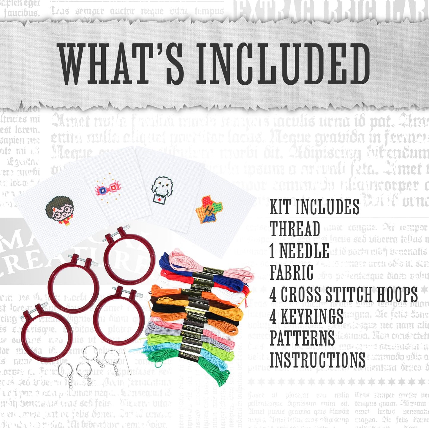 Paladone Harry Potter Stamped Cross Stitch, Embroidery Kit - Officially Licensed Wizarding World Merchandise, Easy Craft Activity for Movie Fans, Starter Kit for Needlework Beginners