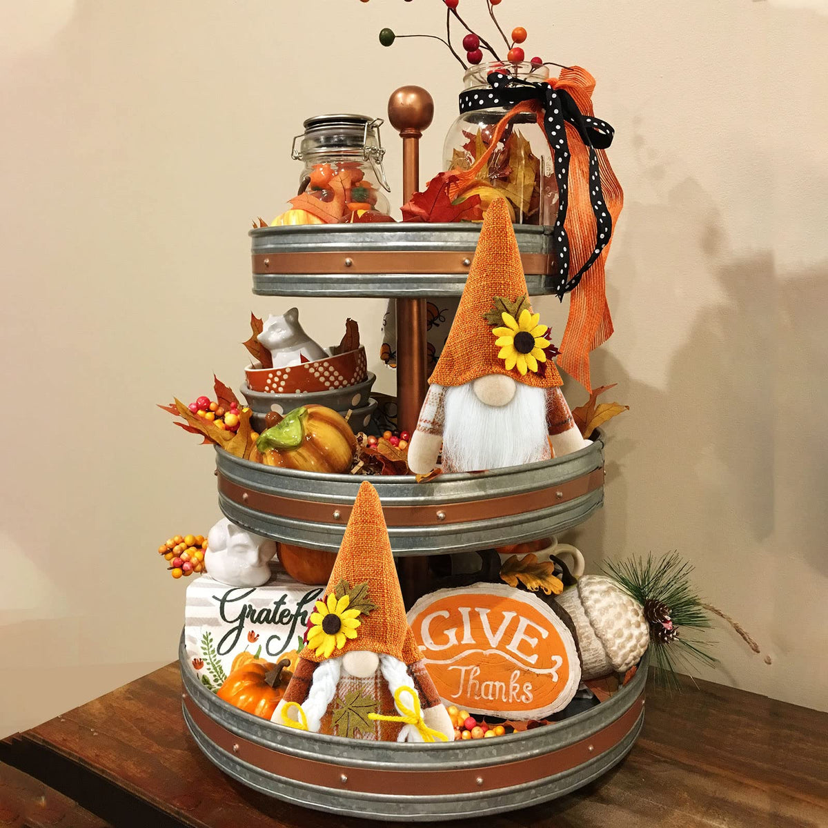 Godeufe Set of 2 Fall Gnomes Decoration Autumn Handmade Decor for Home Kitchen Tiered Tray Festival Party