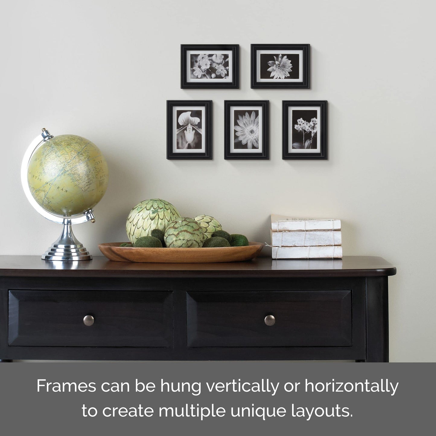 Melannco Set of Five 6.69 x 8.46 Inch Black Wood Photo Frame to Hold 5x7 Photo Without Mat or 4x6 Photo With Mat