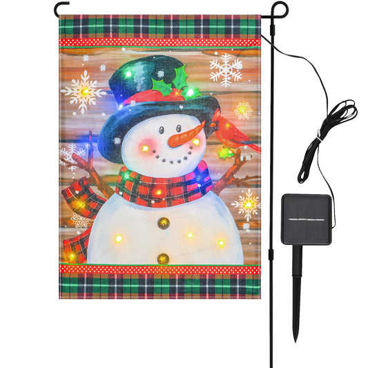 Lighted Christmas Garden Flag 12x18 Inch, Solar Light Up Snowman Yard Flag Double Sided, Vertical Small LED Christmas Outdoor Banner Holiday Yard Lawn Decoration