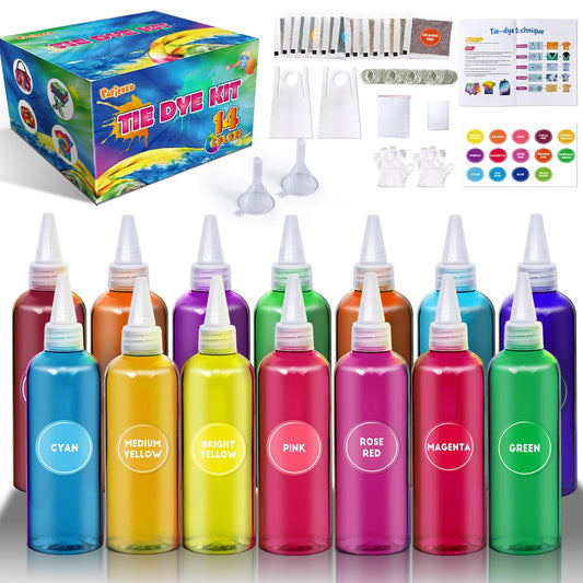 PATIFEED Tie Dye Kit 14 Colors Tie Dye Kit for Large Groups, Christmas Colors Tie Dye for Kids, Non Toxic Permanent Fabric Dye Summer Activities for Kids, Adults, Large Groups, Handmade Party