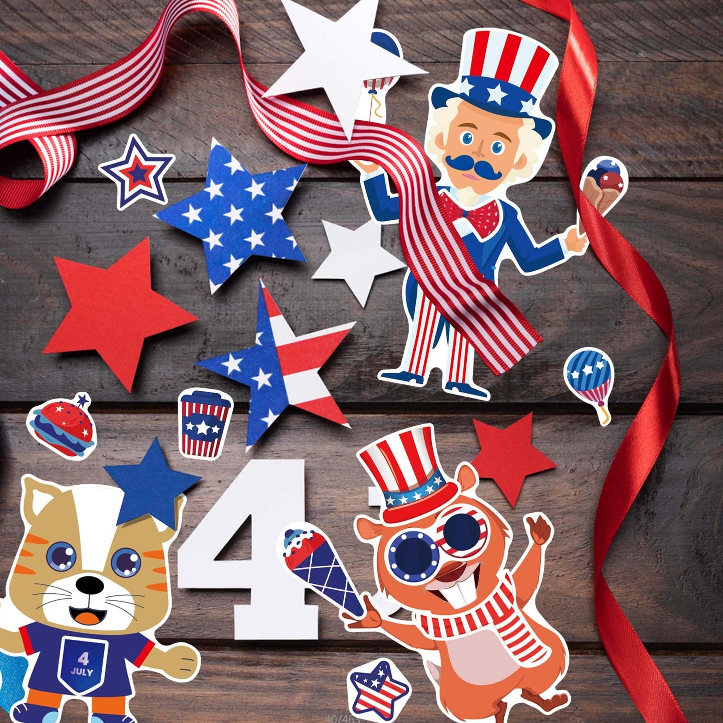 24 Sheets 4th of July Sticker, Make-a-face Sticker for Kids, Independence Day Make Your Own Stickers, Fourth of July American Birthday Patriotic Crafts Stickers, Veterans, Memorial Day