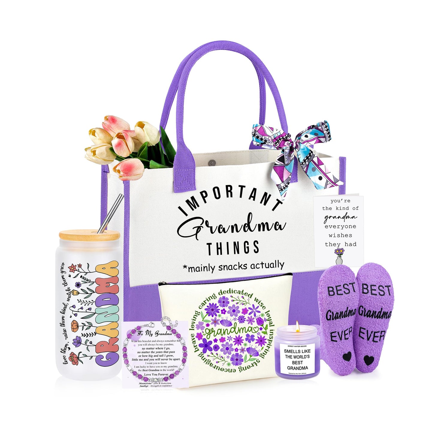 Grandma Gifts, Mothers Day Birthday Gifts for Grandma, Christmas Ideas Present for Grandmother Basket Set of 7