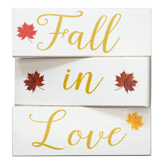 Fall in Love Wooden Blocks - Fall Decor, Wedding and Bridal Showers, Thanksgiving and Harvest Displays, Fall Tiered Tray Decoration - Made in USA