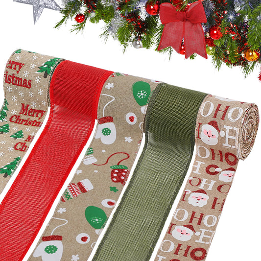 5 Colors Wreaths Burlap Ribbon- Total 27.3yards Christmas Xmas Wired Edge Ribbon for Gift Wrapping Bows Rustic Crafts Supplies Weddings Holiday Decorations - 2.4in Wide