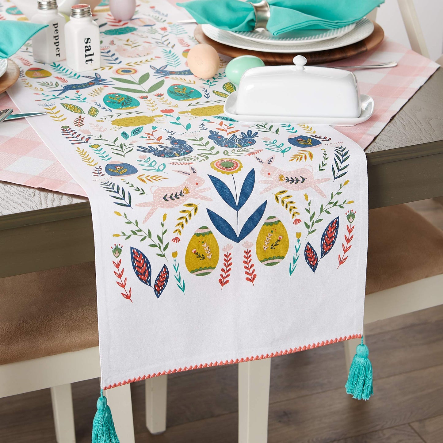 Easter Folk Collection, Kitchen Tabletop, Table Runner, 14x108, Easter Folk