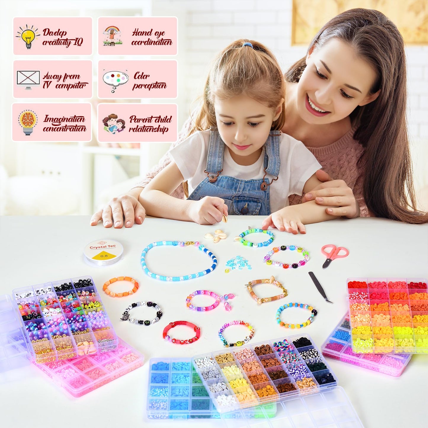 Friendship Bracelet Kit, 16800pcs, 96 Colors Polymer Clay Beads & 24 Colors Glass Seed Beads, 400 Letters Beads，Bracelet Making Kit for DIY Jewelry Making&Friendship Bracelet Making