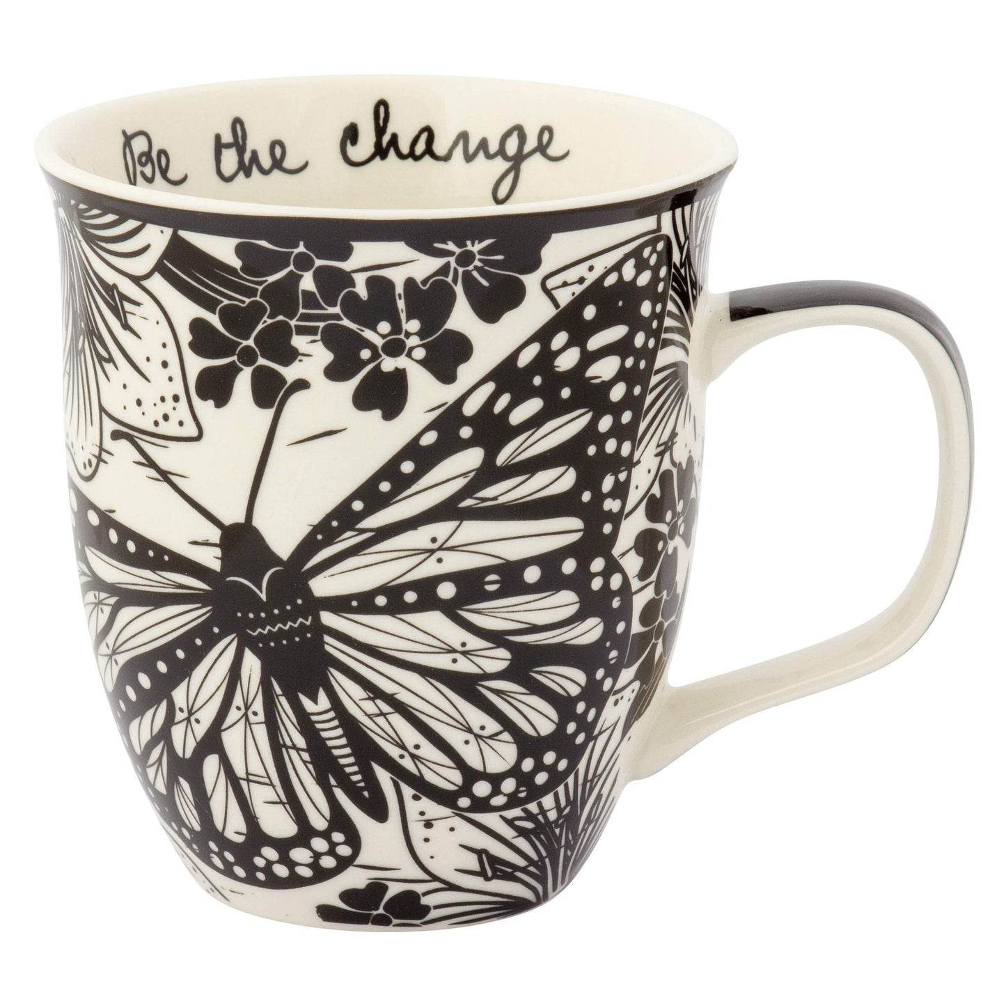 14 oz Black and White Boho Mug Butterfly - Cute Coffee and Tea Mug - Ceramic Coffee Mugs for Women and Men