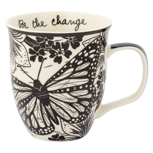 14 oz Black and White Boho Mug Butterfly - Cute Coffee and Tea Mug - Ceramic Coffee Mugs for Women and Men