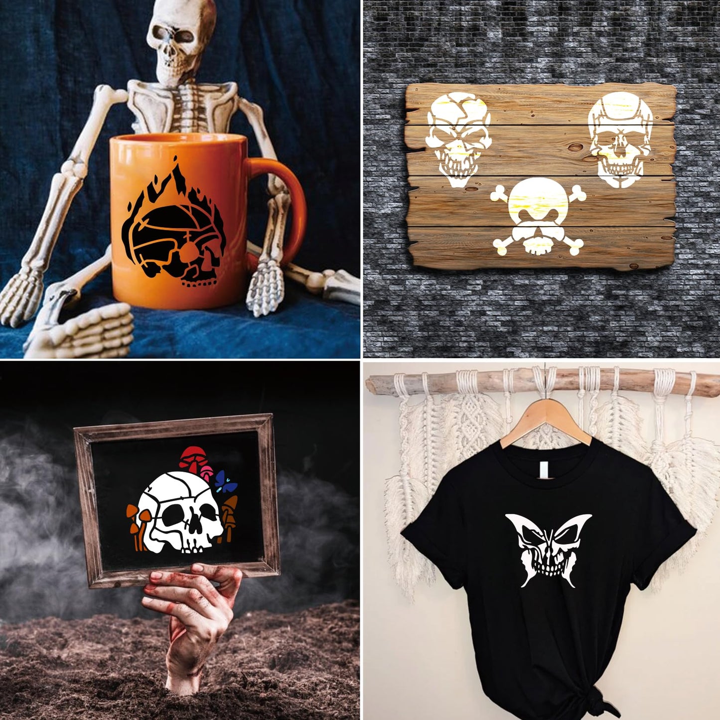 Small Stencils for Painting on Wood Reusable, 3 Inch Reusable Stencil for Craft Ornament Paint Template Stencils for Wall Card Rock Wood Signs Coasters Canvas Home Decor (Skull)