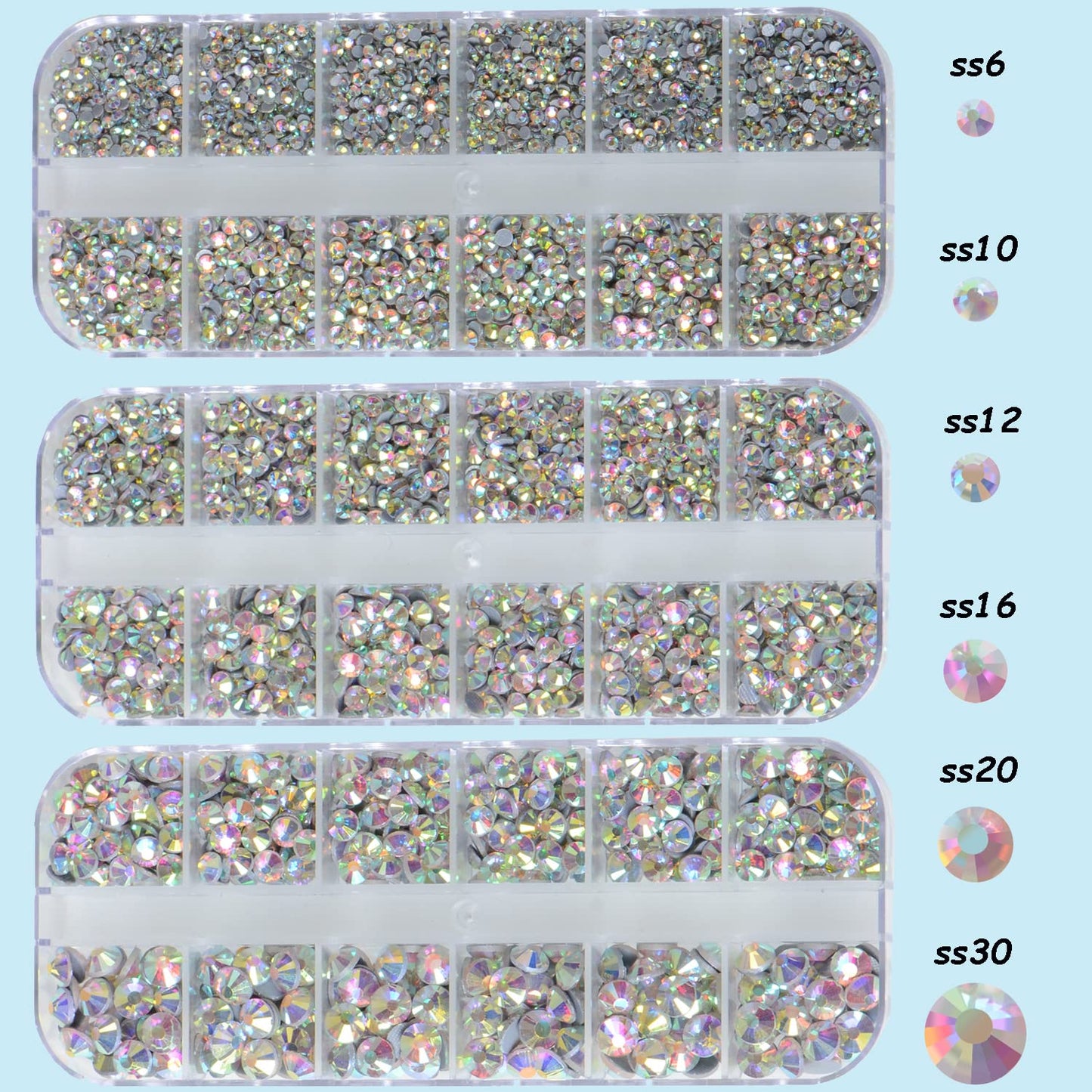 6500pcs+ Flatback Glass Hotfix Iron On Rhinestones Crystal for DIY Making with 1 Tweezer & 1 Picking Pen for Shoes, Clothes, Face Art, Bags, Manicure (Crystal AB, 6-Sizes)