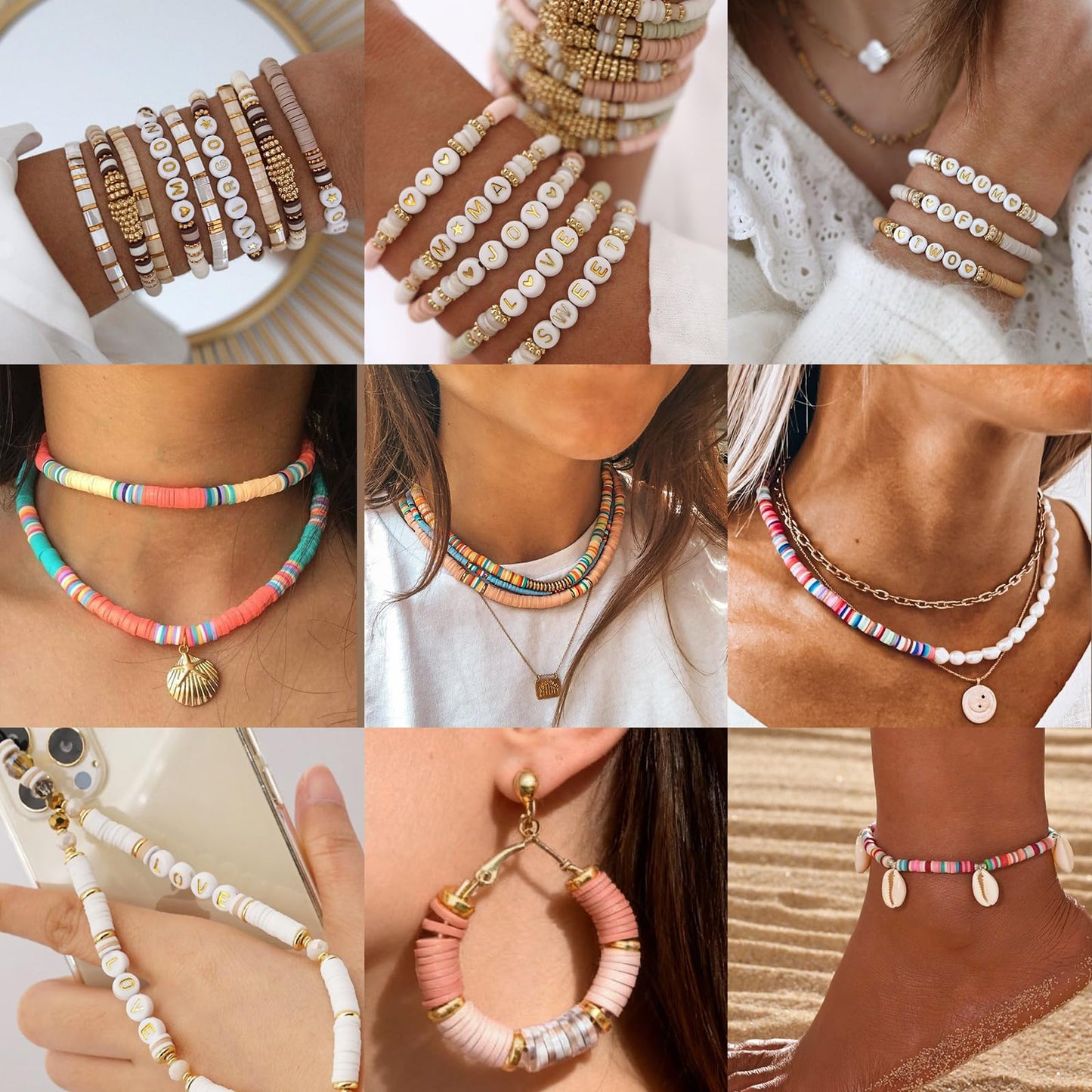 Clay Beads Bracelet Making Kit, 3 Boxes 15,000PCS Boho Color with Letter Beads, Charms and Elastic Strings, DIY Jewelry Set for Friendship Bracelets Crafts Gift