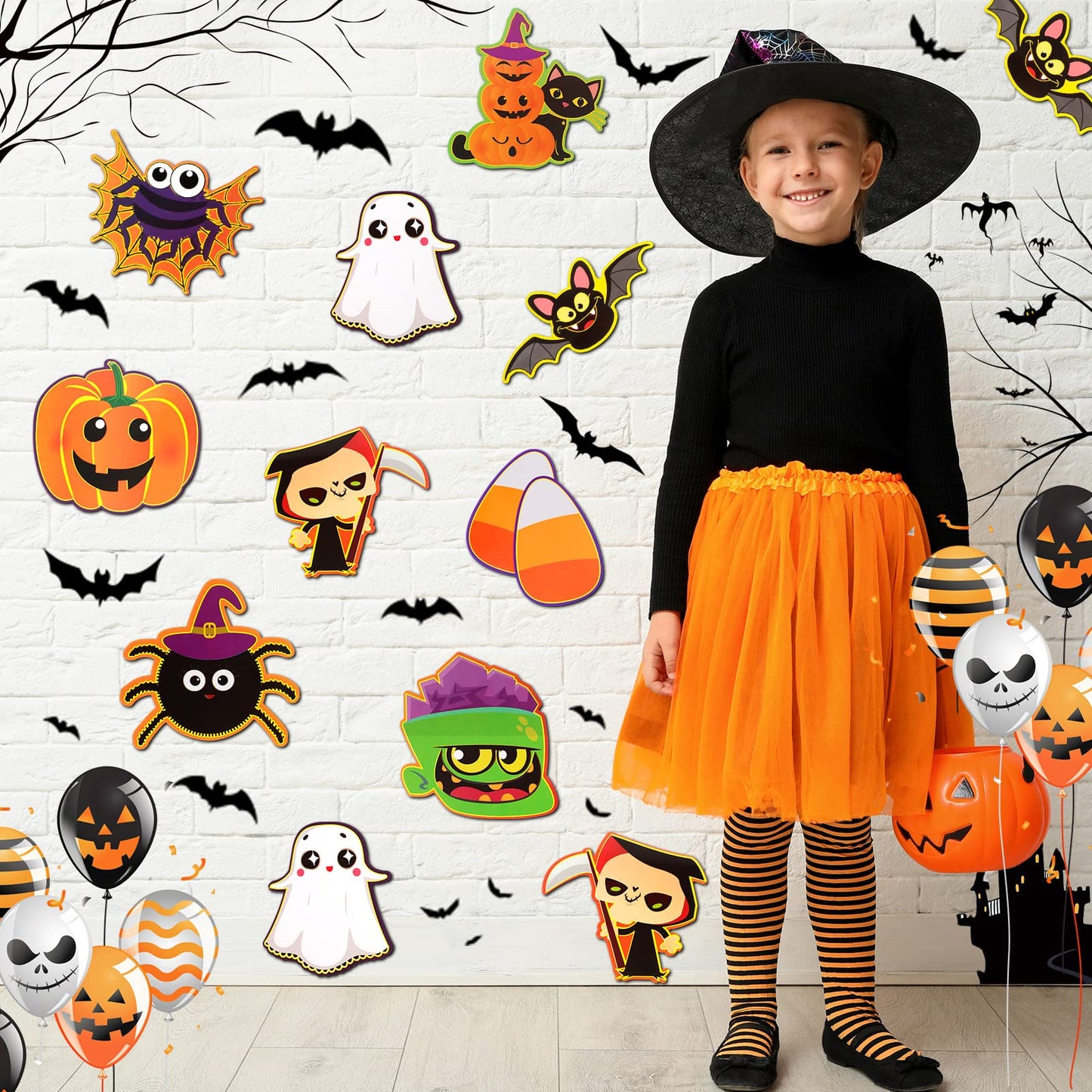 Marspark 68 Pieces Halloween Cutouts Halloween Classroom Bulletin Border Decoration Pumpkin Spider Cutouts Bat Cutouts Ghosts Cutouts