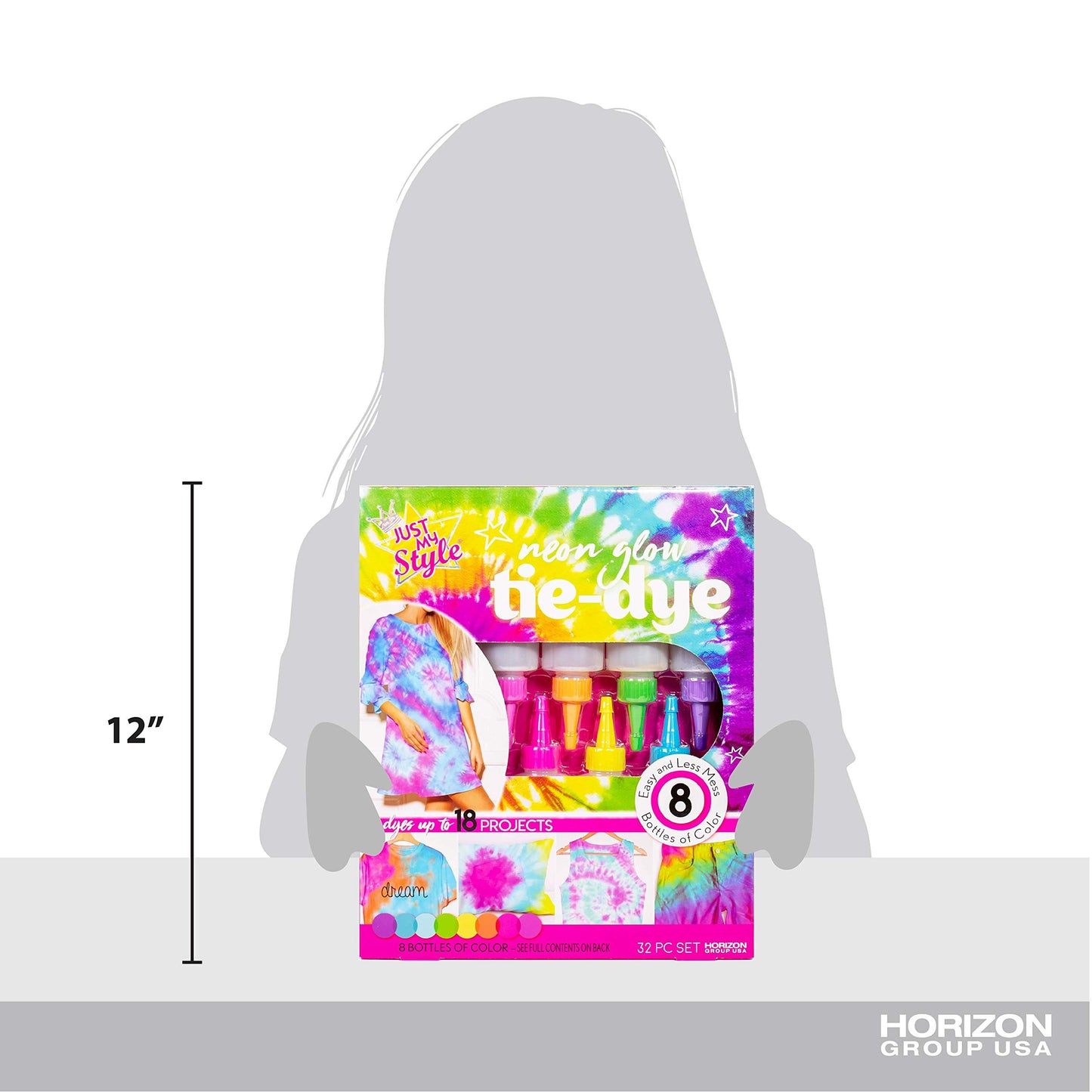 Just My Style Neon Tie-Dye Kit by Horizon Group USA, Create 18 Projects with 8 Colors