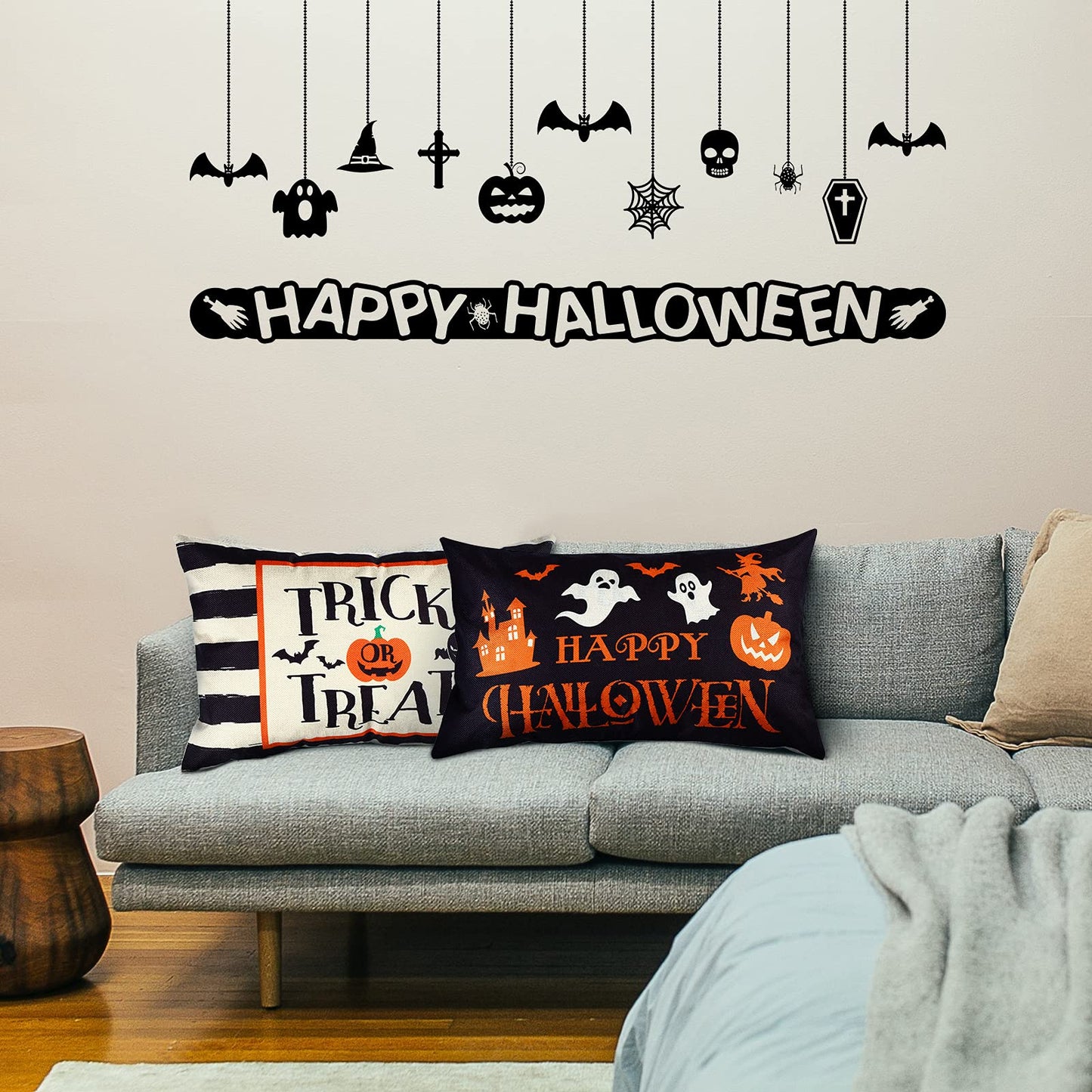 2 Pieces Happy Halloween Pillow Covers 20 x 12 Inch Trick or Treat Cushion Cover Rectangular Halloween Throw Pillow Cover Halloween Pillow Case Rectangular Pillowcase for Bed Sofa Home (Ghost)
