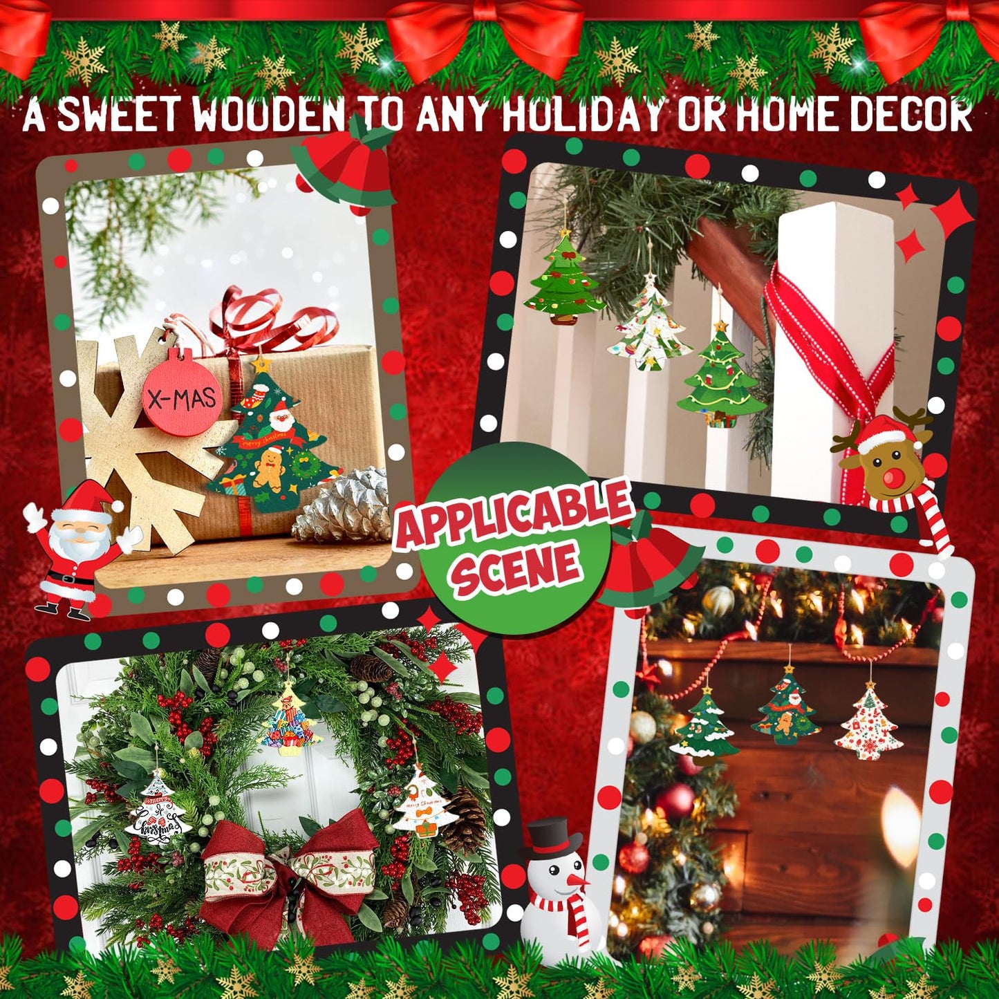 Wooden Christmas Tree Ornaments to Paint Christmas Thanksgiving Decoration Cutouts Unfinished 24PCS 3.5 x 3 inches, DIY Blank Unfinished Christmastree Wood Discs Ornament for Home Crafts Hanging