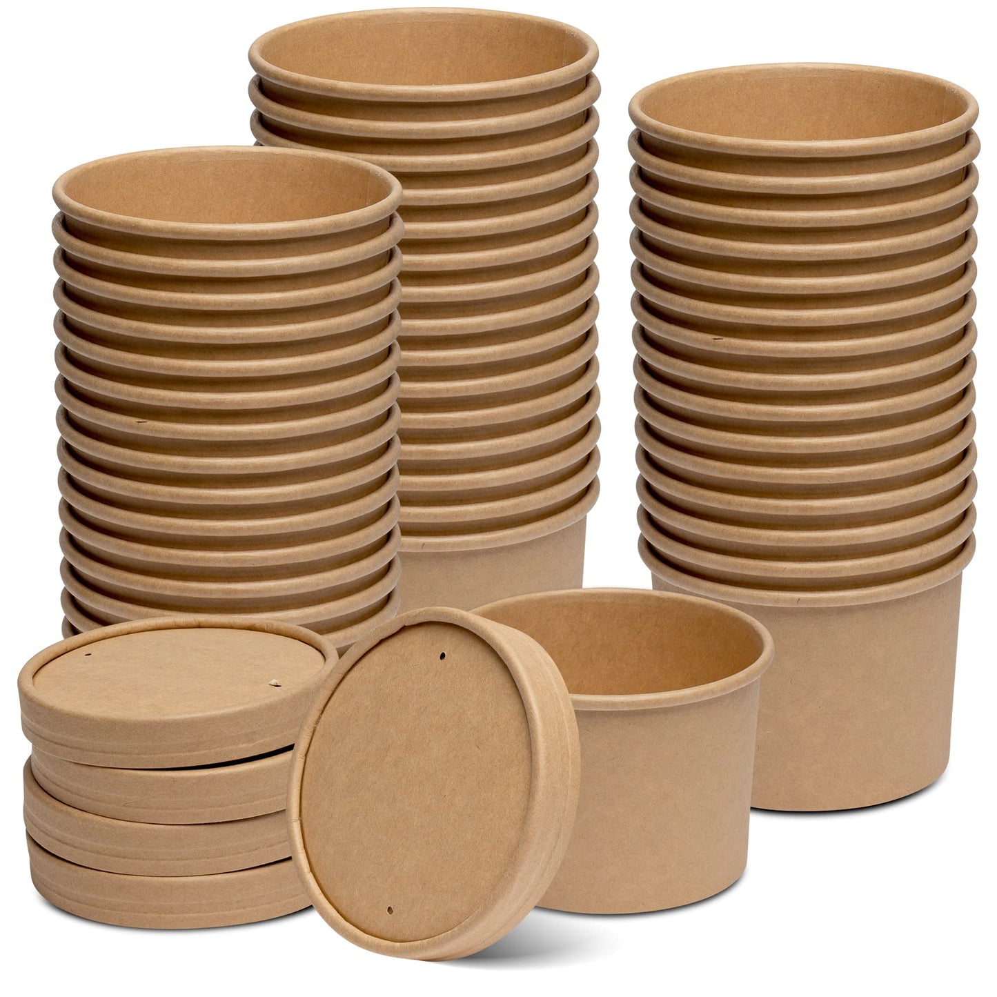 [12 oz. - 25 Count Kraft Paper Food Containers with Vented Lids - To Go Hot Soup Bowls, Disposable Ice Cream Cups, Ideal for Hot and Cold Foods - (Formerly Comfy Package)