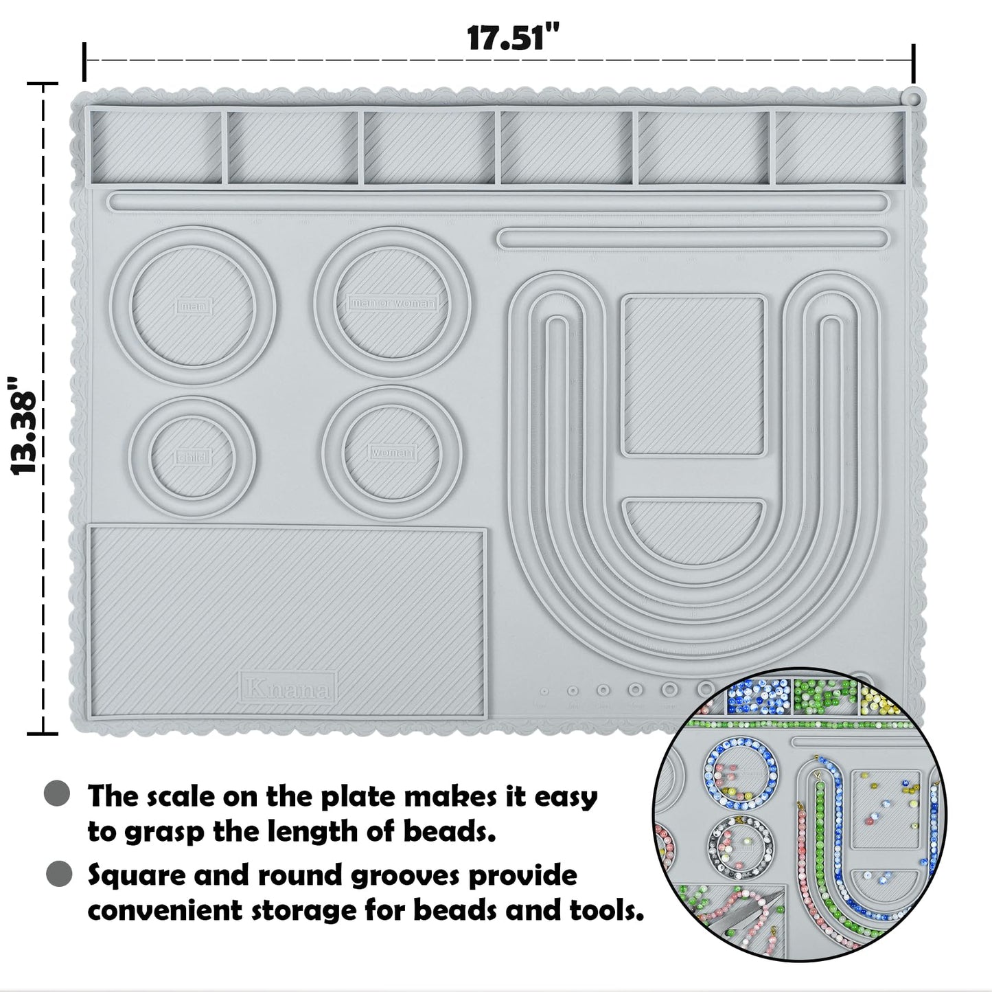 Silicone Bead Boards for Jewelry Making - Bracelet Bead Board Beading Trays Jewelry Design Mat for Making Bracelets, Necklaces, DIY Design (Grey)