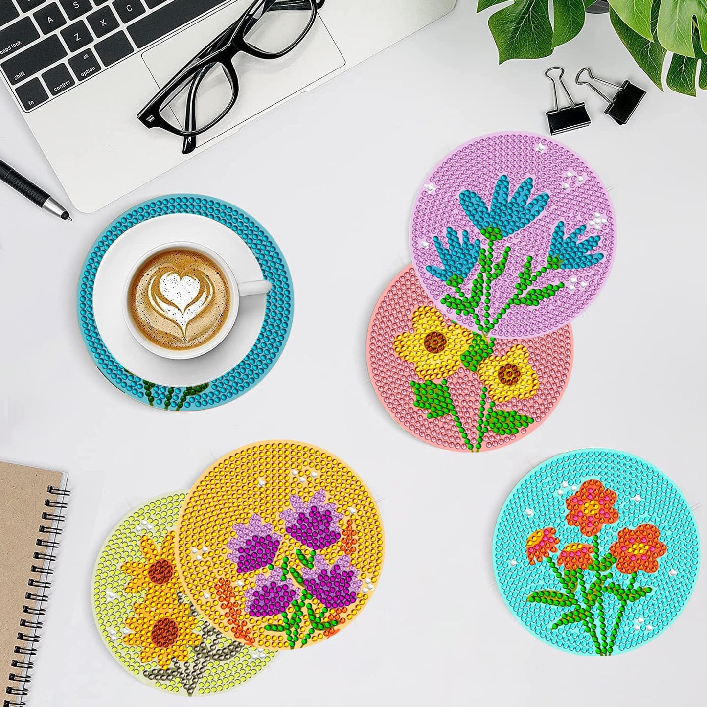 8 Pcs Diamond Painting Coasters Diamond Art Coasters Small Diamond Painting Coasters Kit for Beginners, Adults & Beginner Diamond Art Kits for Adults, for a Gift Craft Supplies diamond art coasters