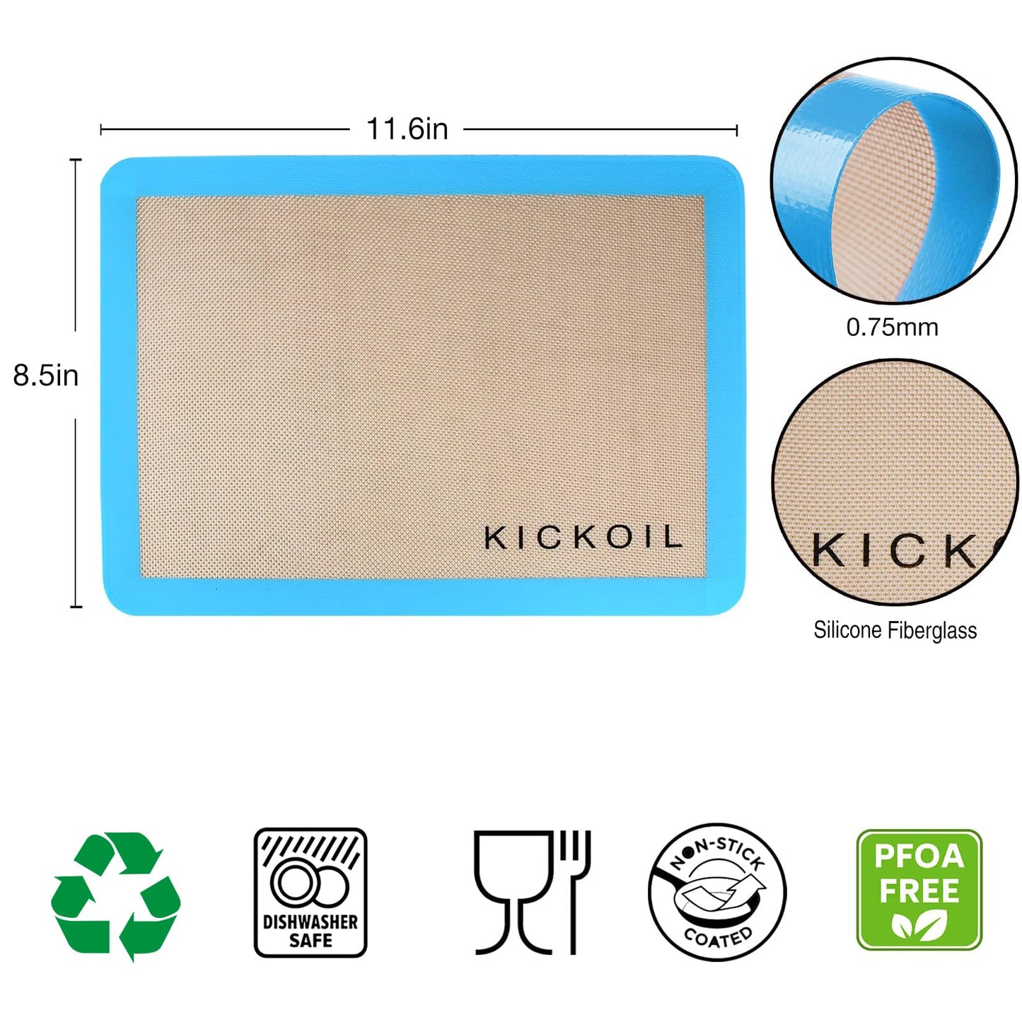 Small Silicone Baking Mats Quarter Sheet Non Stick Reusable Silicone Oven Liners, BPA Free, Food Grade Baking Mats for Cookies, Macarons Bread & Pastry, Toaster Pad Set of 3 Pack 11.6'' x 8.5''