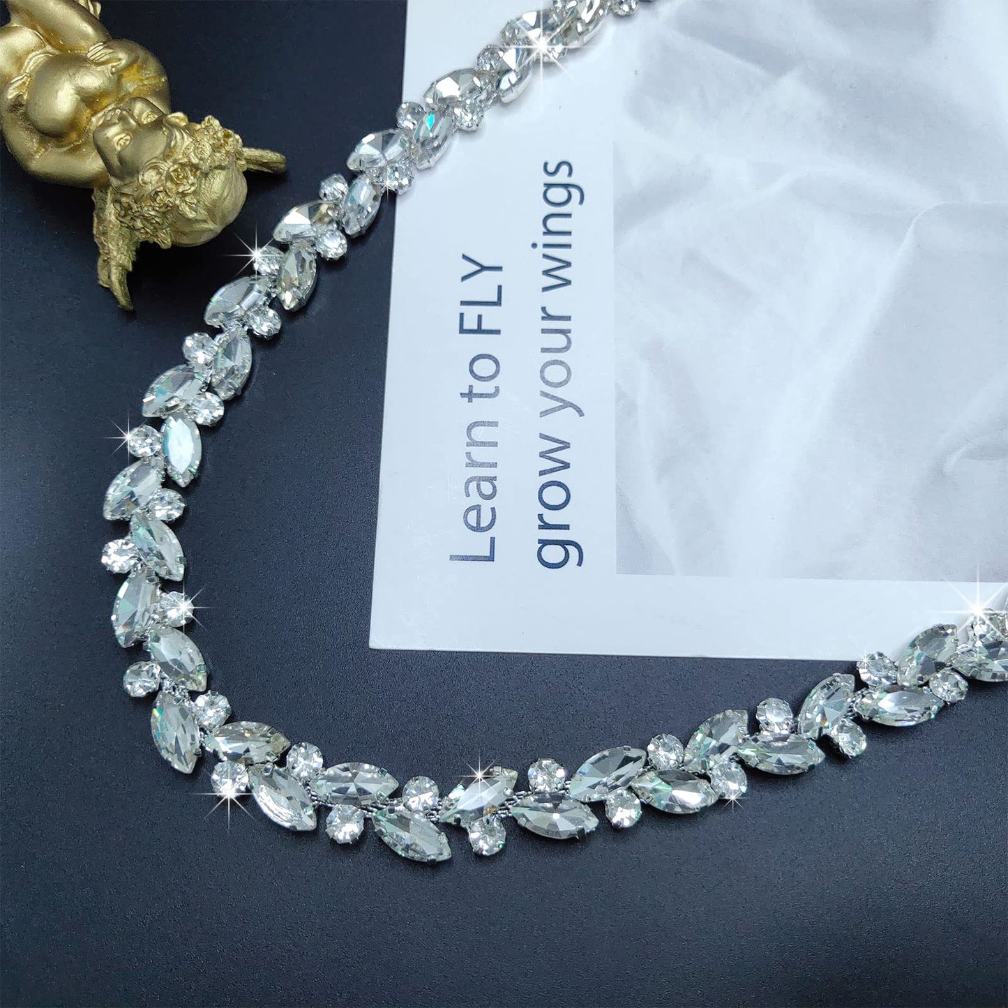 Yhsheen 1 Yard Rhinestone Trim Diamond Crystal Rhinestone Chain Sparkly Rhinestone Applique for Wedding Party Decoration & Bridal Costume Embellishment Clothing Accessories