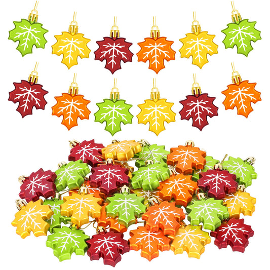 24Pcs Thanksgiving Ornaments for Tree, 4 Colors Mini Hanging Fall Leaf Decor, Mini Thanksgiving Tree Ornaments for Autumn Harvest Farmhouse Indoor Outdoor Decorations