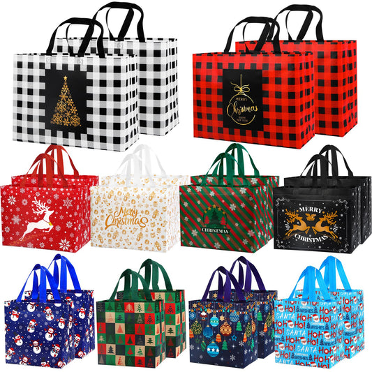 20pcs Christmas Gift Tote Bags, Xmas Treat Non-Woven Bag Reusable Large Medium Small Xmas Shopping Wrapping Bags for Christmas Holiday Party Favors Supplies
