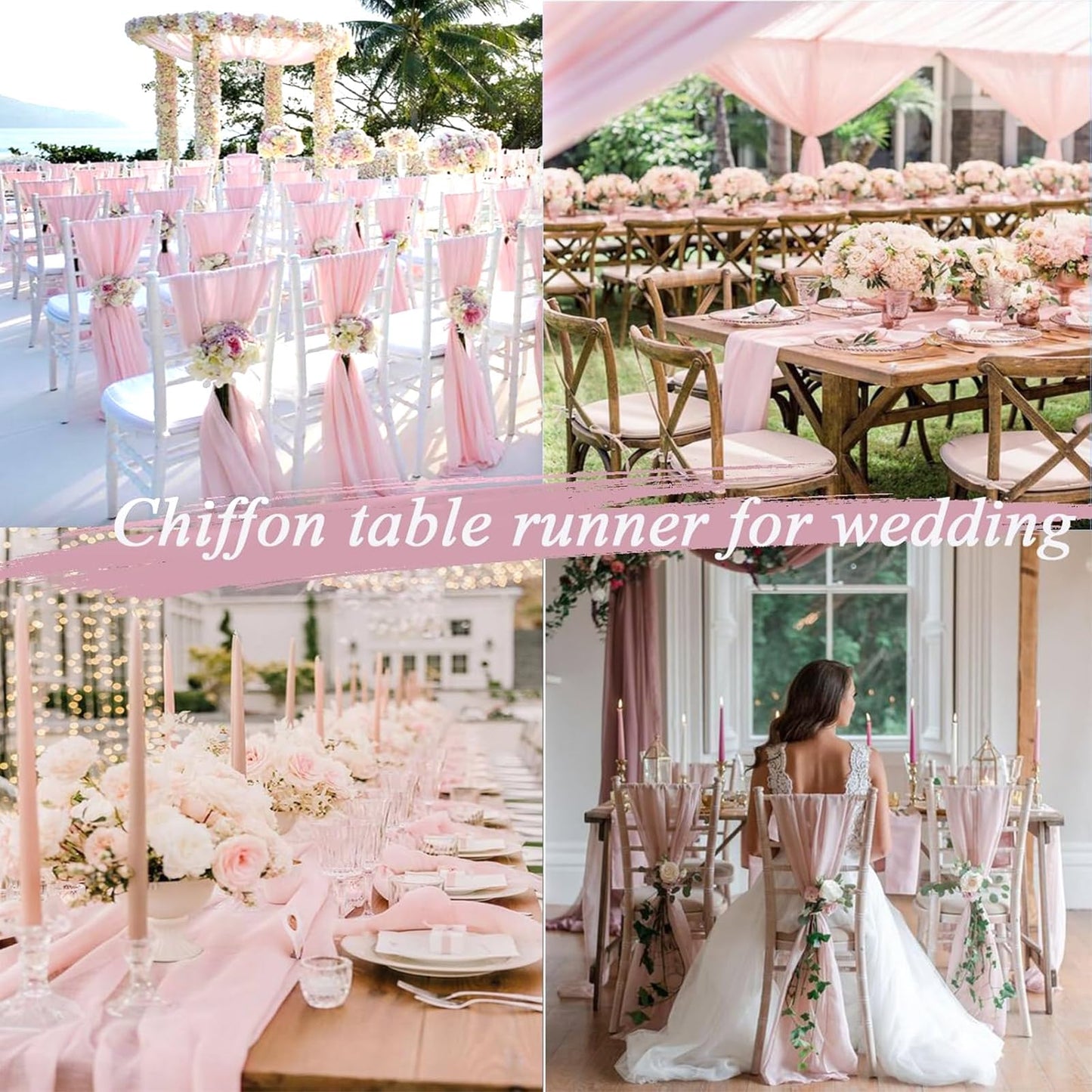 10FT Blushing Pink Chiffon Table Runner 30x120 Inches Spring Boho Sheer Fabric Table Runner for Wedding Bridal Baby Shower Birthday Party Valentine's Day Decorations