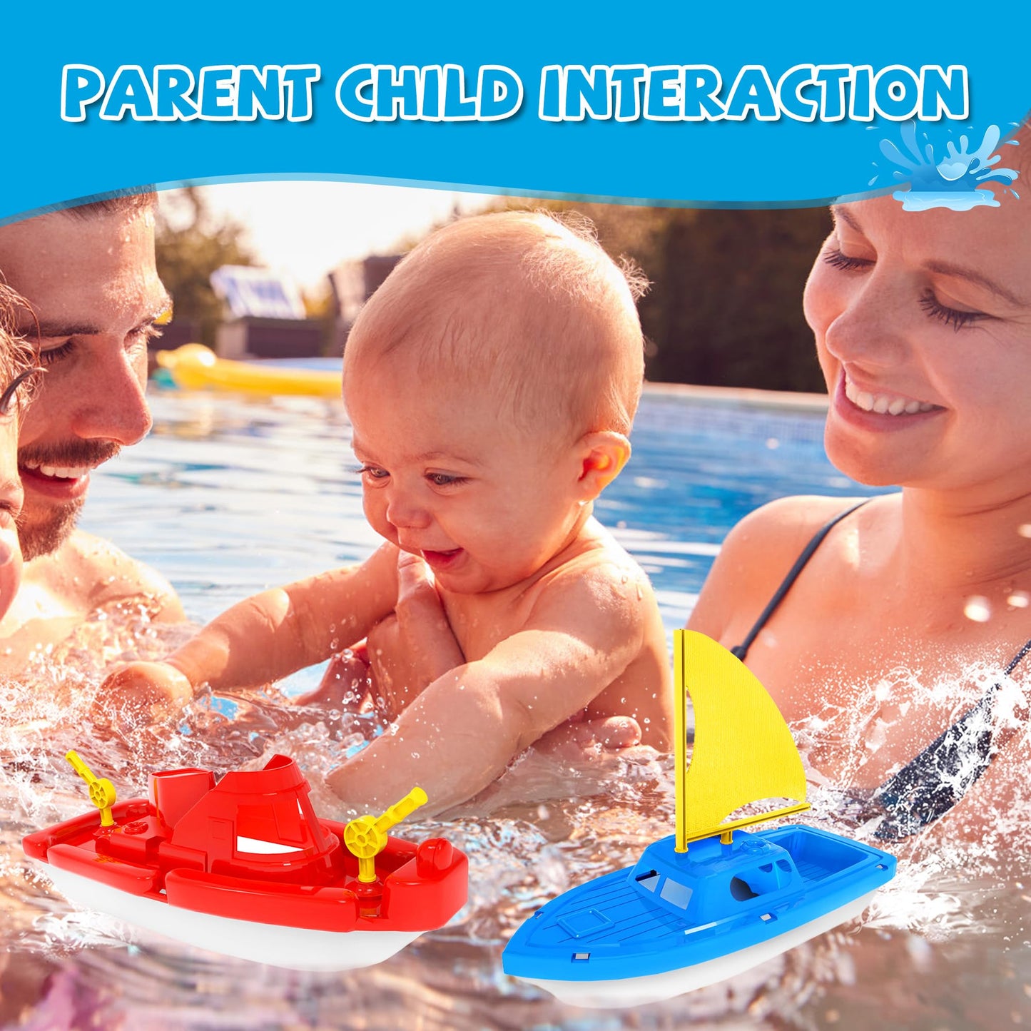Boat Bath Toys, 3 PCS Toddler Pool Toys for Water Play, Plastic Toy Boats for Toddlers 1-3, Kids Ages 3-5