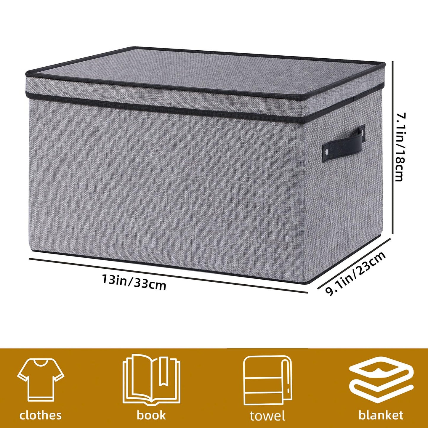 YheenLf Fabric Storage boxes,Storage Baskets for Shelves with Lids, Fabric Storage Bins with Handles, Decorative Linen Closet Organizers Boxes,Small, Gray, 1-Pack