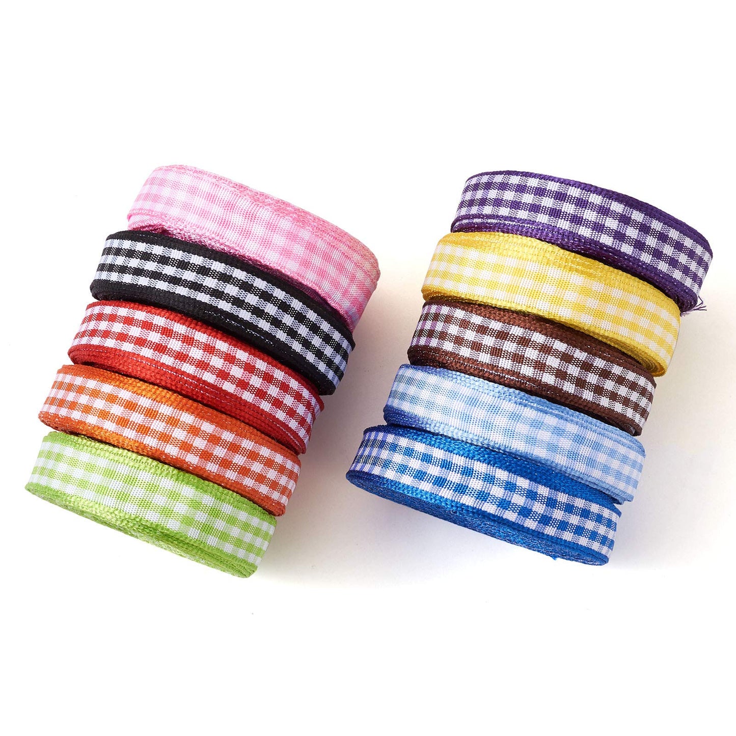 10 Rolls Gingham Checked Polyester Ribbon 3/8 Inch Plaid Tartan Fabric Craft Ribbon Roll for Hair Accessories Craft Wrapping Party Decorations (10 Yards/Roll)