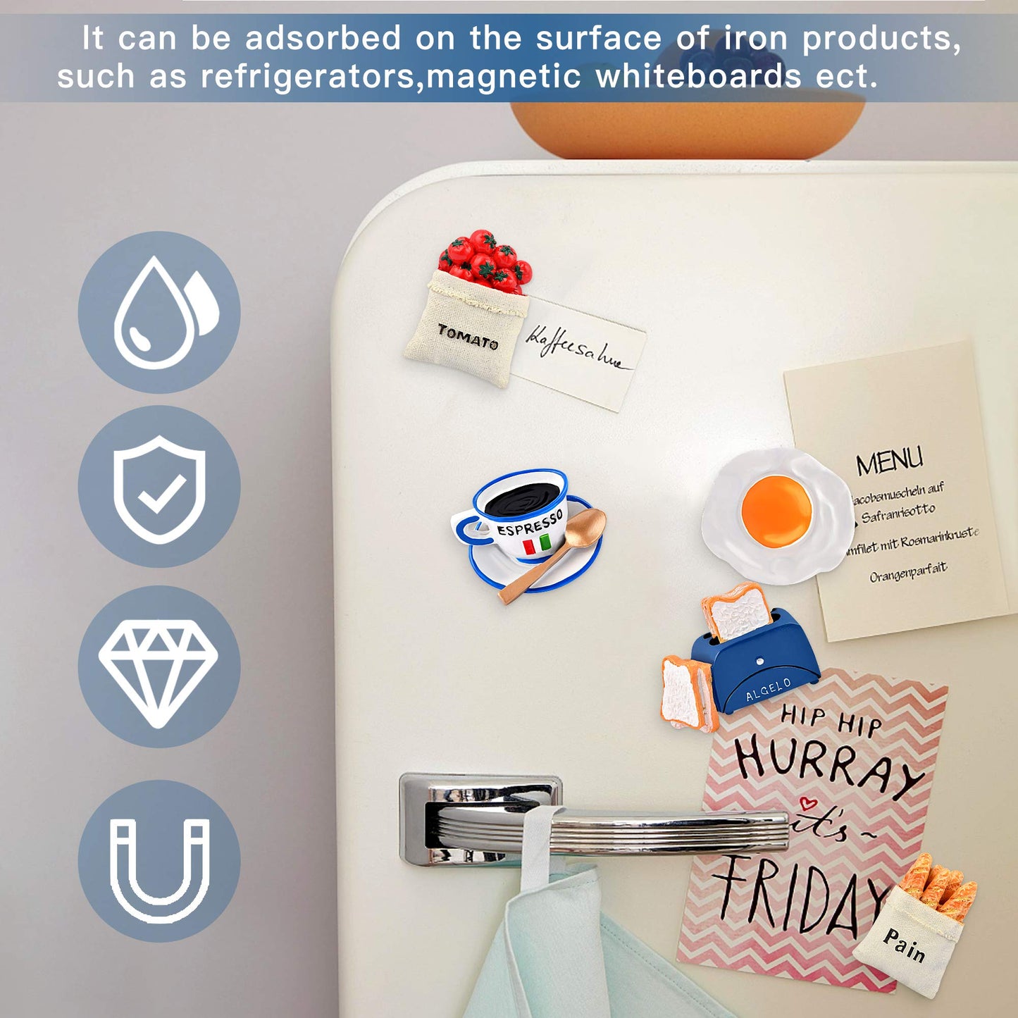 6pcs Cute 3D Resin Fridge Magnets - Creative Natural Food Shaped Magnets for Home Decor, Refrigerator, Magnetic Whiteboard or Blackboard