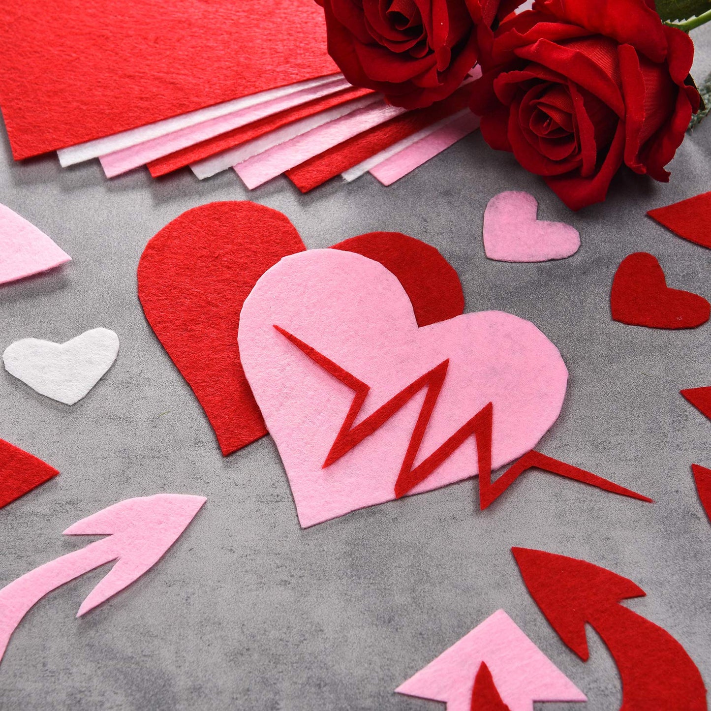 12 Pieces Valentine's Day Red Felt Fabric Pink White Craft Sheets Felt Sewing Fabric Patchwork Wedding DIY Craft Supplies, 11.8 x 8.3 Inches