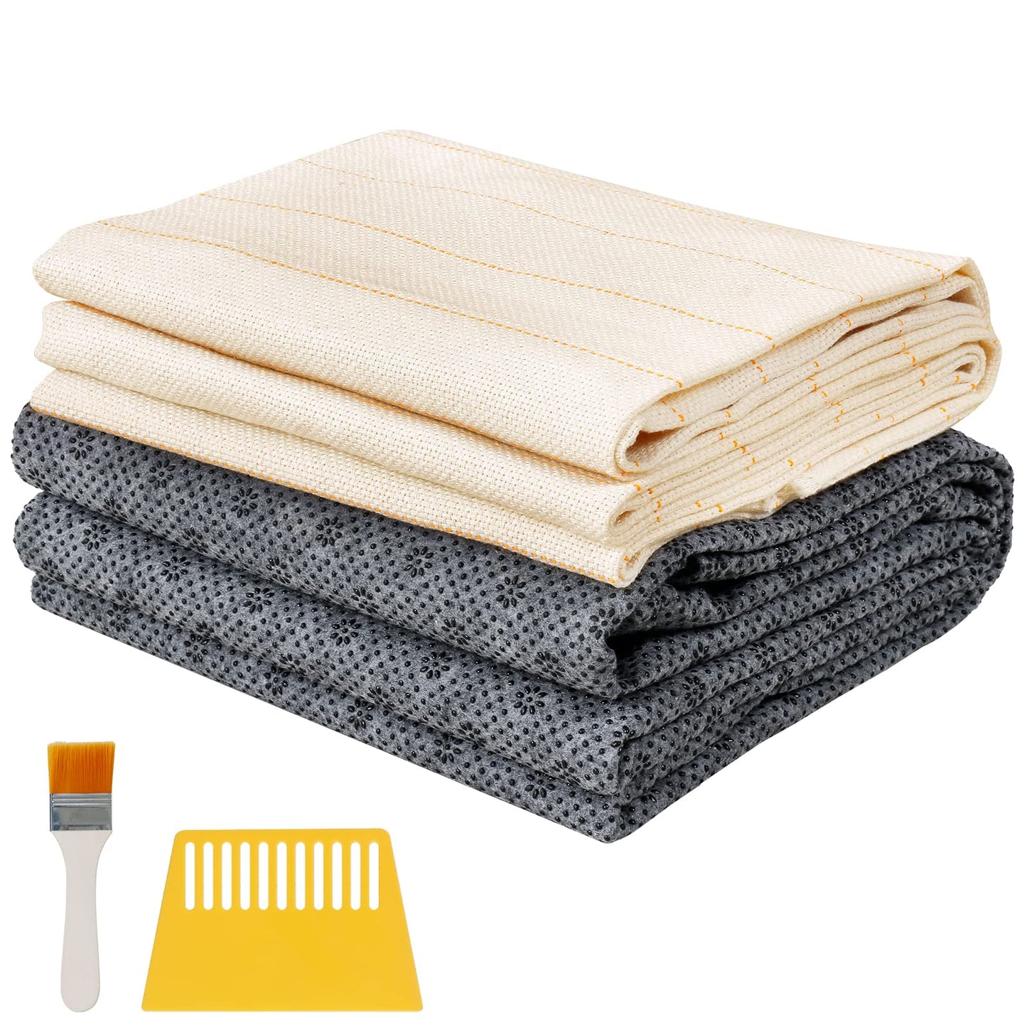 ROCKY&CHAO 70"x40" Non-Slip Backing Felt Cloth for Tufted Rugs, 59"x39" Tufting Cloth with Yellow Marked Lines for Rug Tufting, Monk Cloth Rug Tufting Kit for Tufting Gun, Punch Needle, Rug Hooking