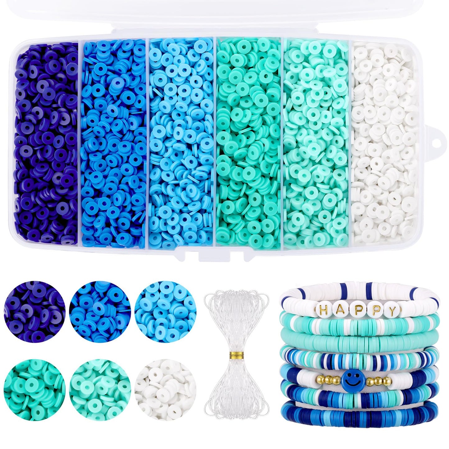 6000 Pcs Blue Clay Beads for Bracelets Making, Funtopia Heishi Beads Polymer Clay Beads, Flat Round Disc Clay Beads for Jewelry Making (6mm)