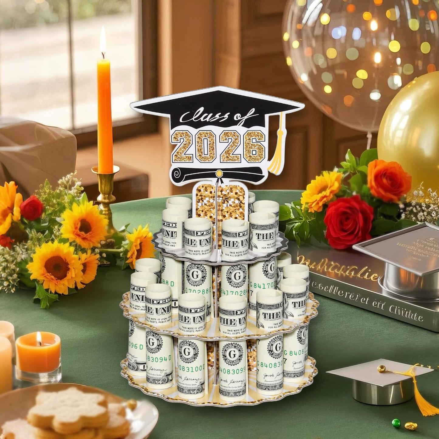 Crafterlife Graduation Money Holder for Cash Gift, 2026 Graduation Gifts Money Holder Leis Cash Cake for Congrats Class of 2026 Graduation Party Supplies (1 pcs)