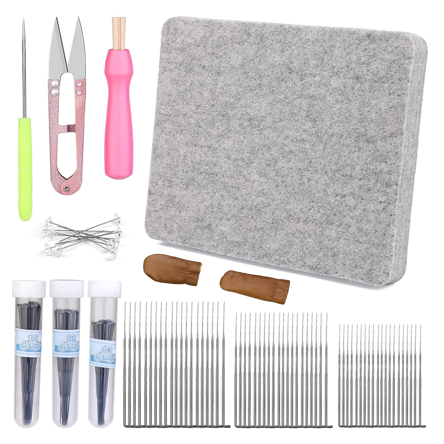 Needle Felting Kits, Felting Needle Tools with 8"x10" Wool Felting Mat,Leather Finger Guards for Any Felting