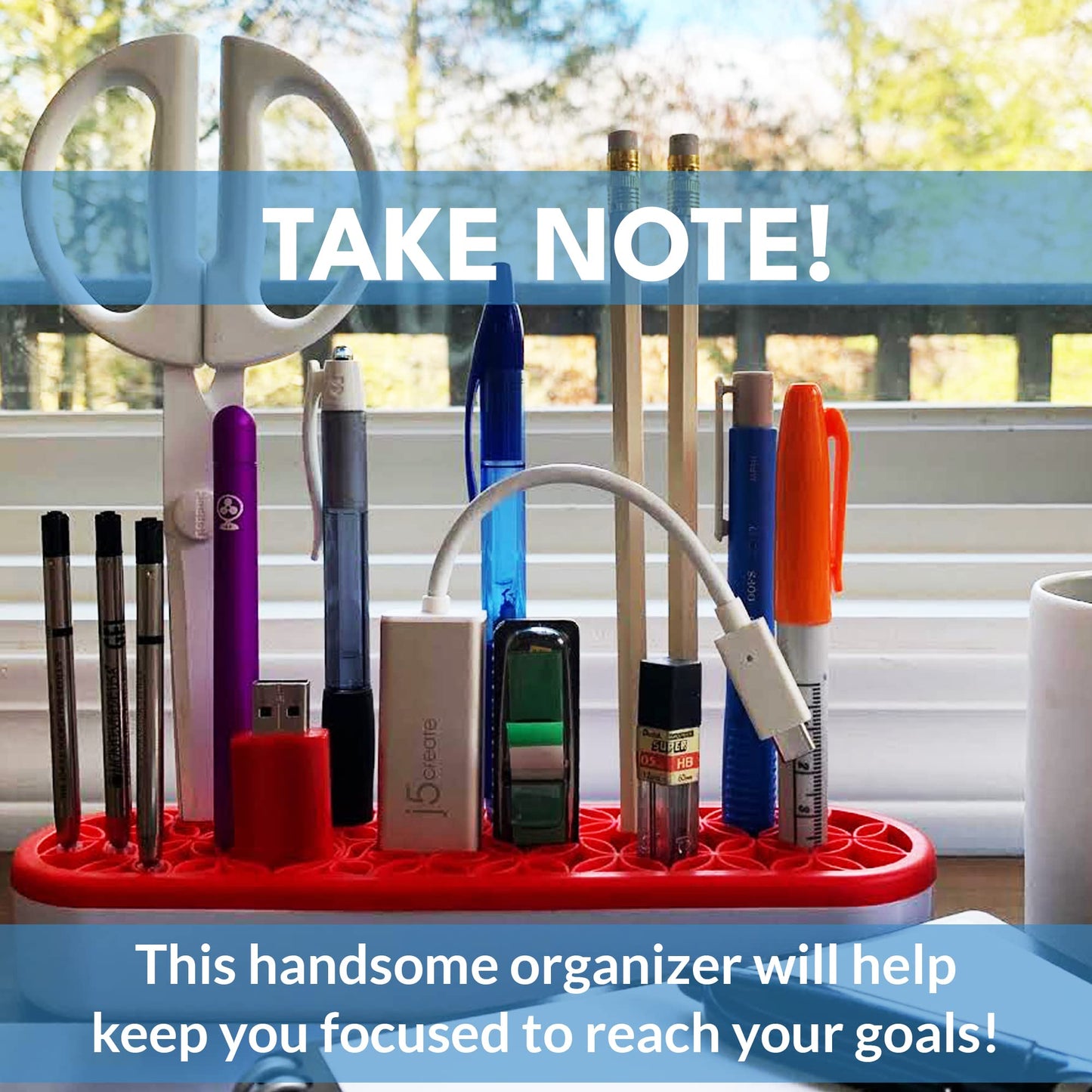 Madam Sew Upright Sewing Tools Caddy Desktop Organizer for Craft and Quilting Supplies Holds Scissors, Seam Rippers and Markers – Tabletop Sewing Accessories Storage Organizer (Red)