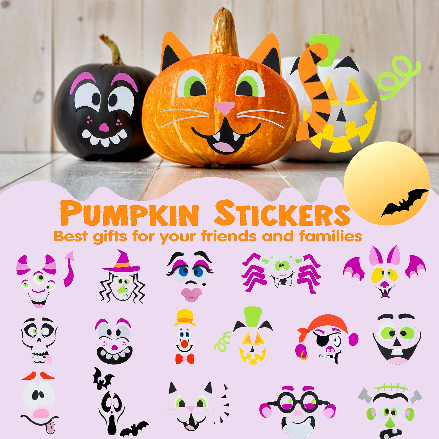 JOYIN 16 Packs Halloween Pumpkin Decorating Stickers, Foam Craft Kit, Halloween Party Favors for Kids, Party Supplies Arts Activities, Funny Jack O Lantern Stickers School Games Gifts